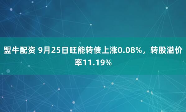盟牛配资 9月25日旺能转债上涨0.08%，转股溢价率11.19%